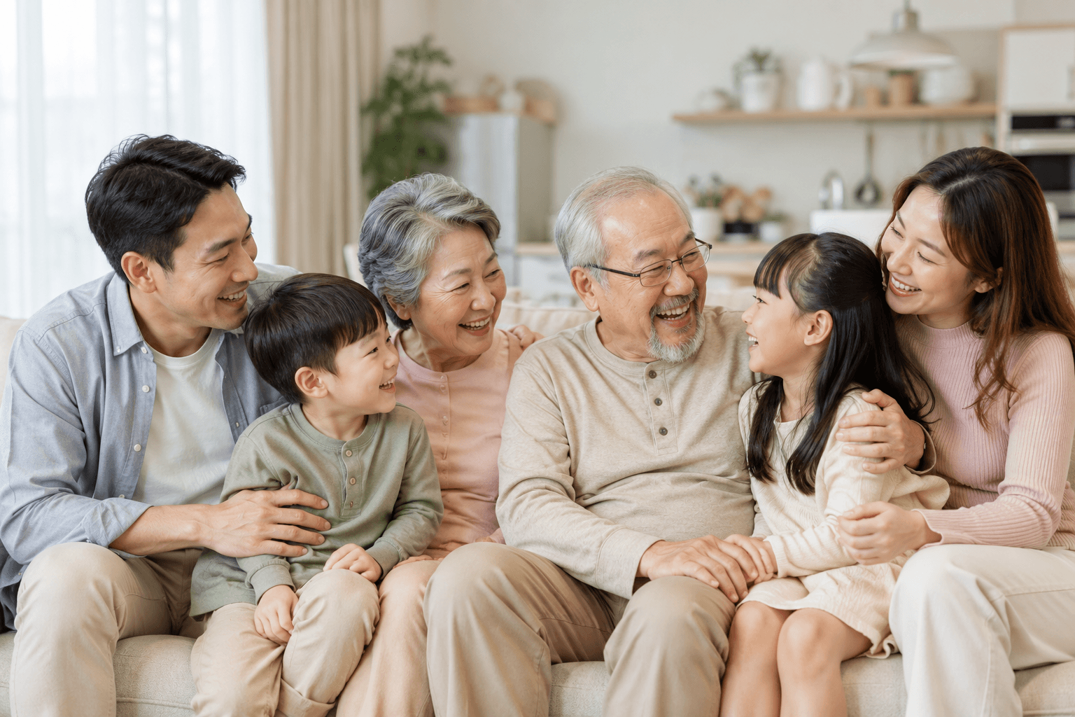 A multigenerational family spending time together at home