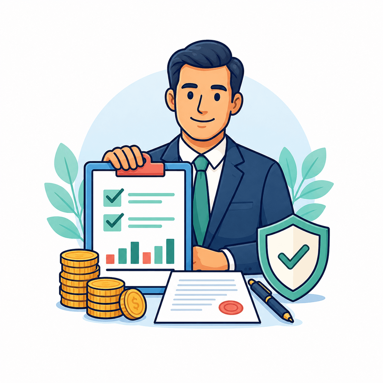 An estate-planning professional with a checklist and protective shield